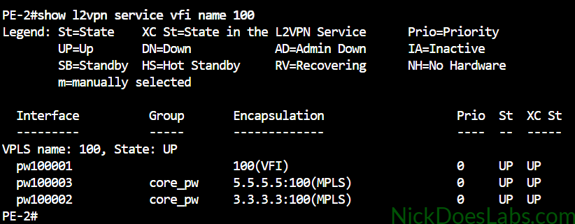 sh l2vpn service vfi name 100