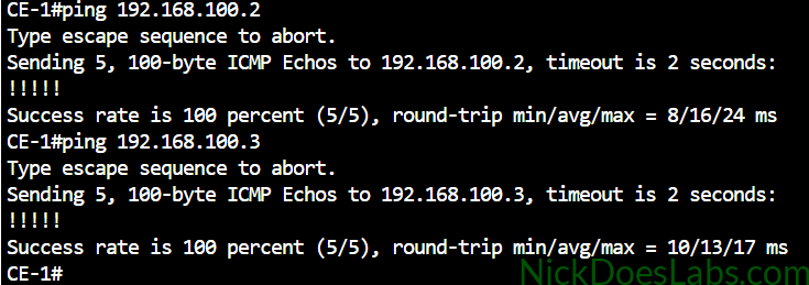 ping between CE routers