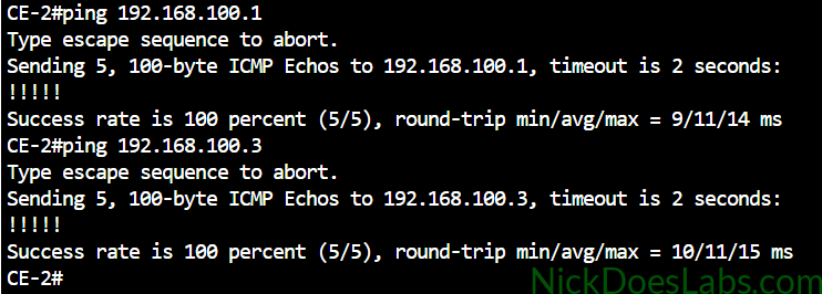 ping between CE routers