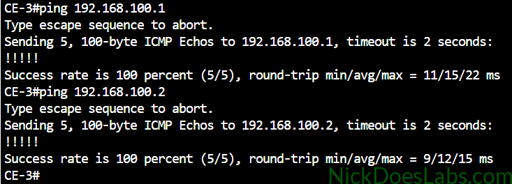 ping between CE routers