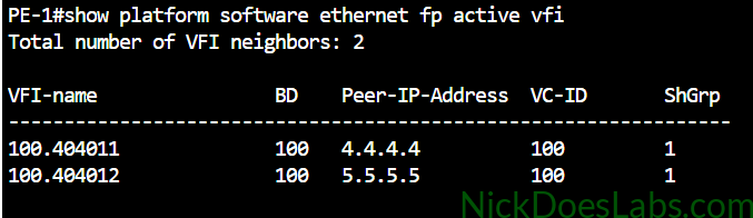 show platform software ethernet fp active vfi