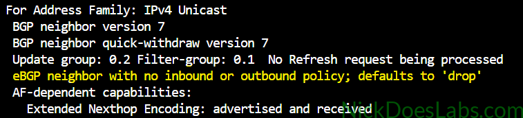 IOS XR eBGP default drop policy