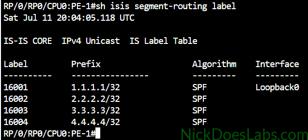 show isis segment-routing label