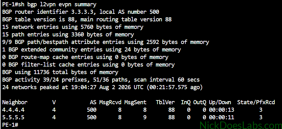 Show BGP l2vpn evpn summary